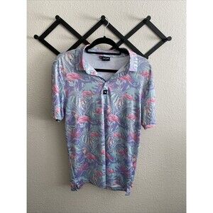 Bad Birdie Lightweight Polo Flamingo Print Size Small